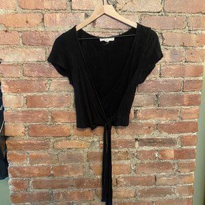Urban Outfitters Wrap Tie Front Black Crop Top